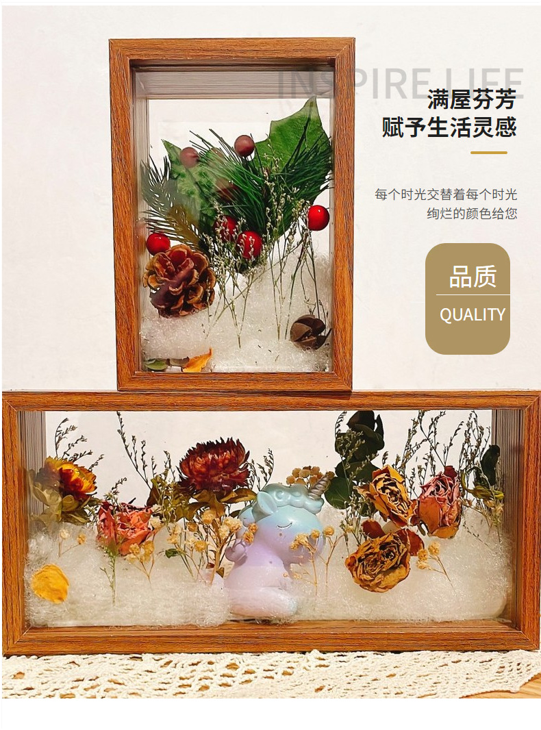 Wholesale of Nordic dried flower photo frames, handmade diy wooden hollow three-dimensional double-sided transparent acrylic long strip display pieces pic 5