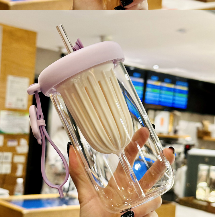 夏季新款高硼硅玻璃杯茶水分离柠檬杯可爱风水杯女生便携吸管杯子详情13