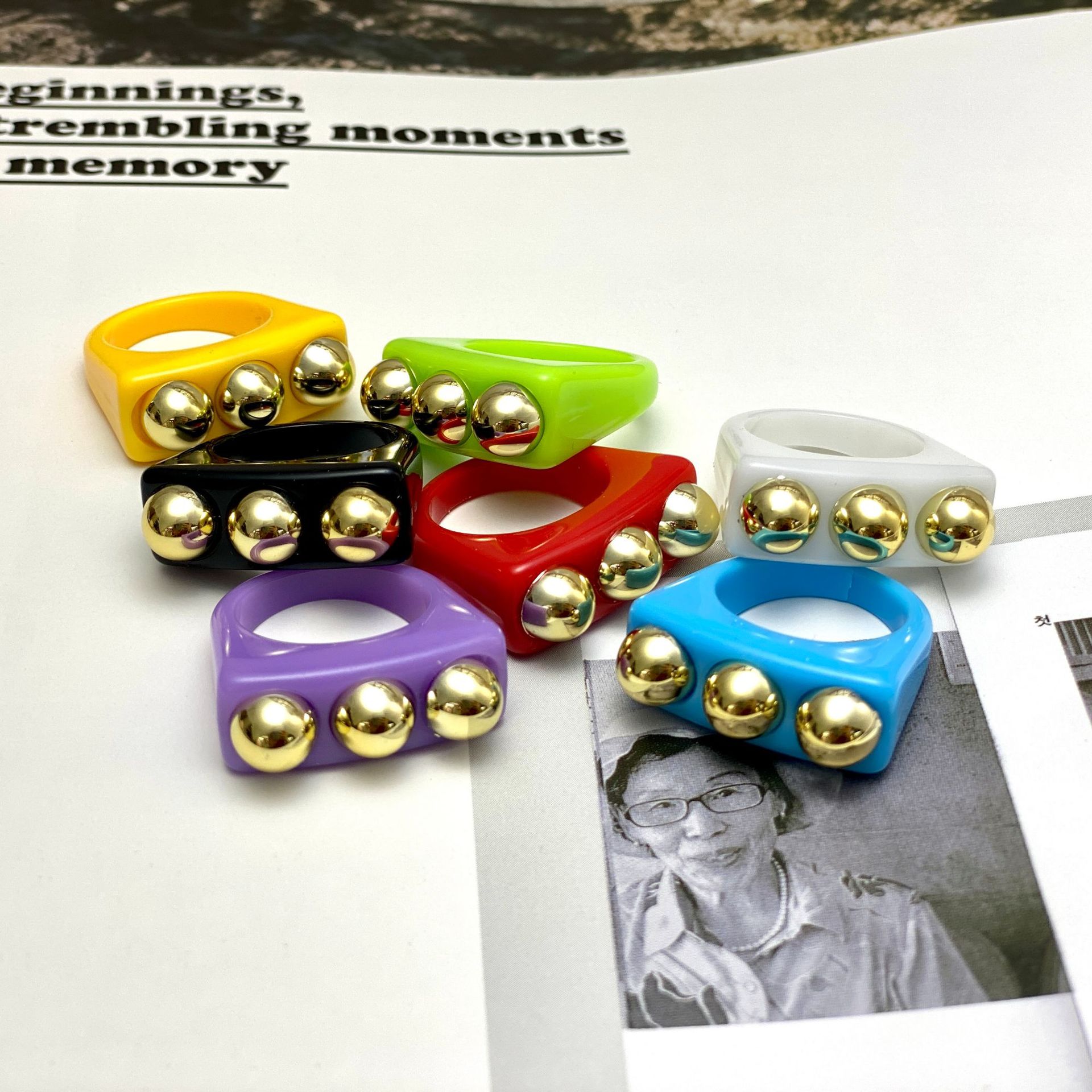 Aliexpress creative cold style ring, European and American fashion summer colorful gold joint ring factory direct sales pic 3