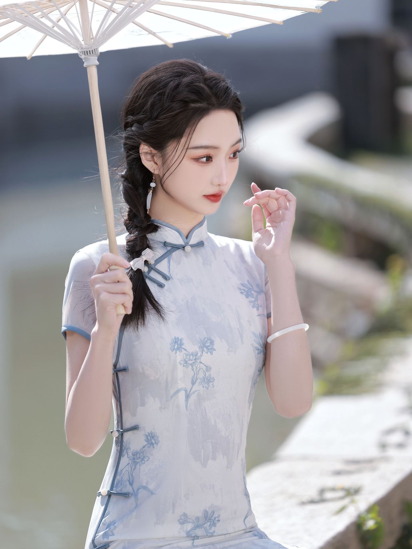 New Chinese-style traditional Chinese dress chiffon girl blue elegant cheongsam 2023 Spring/Summer New style improved cheongsam pic 6