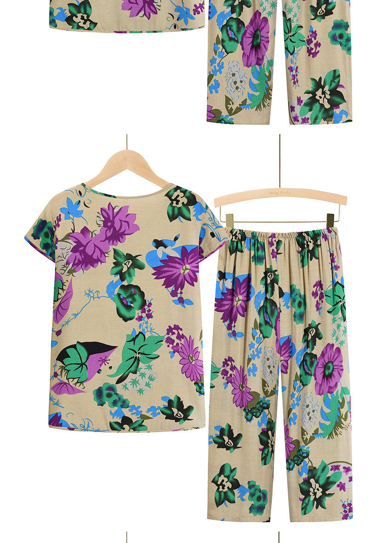 Summer short-sleeved printed top for women, two-piece set for mothers, 60-year-old clothes for grandmothers pic 6