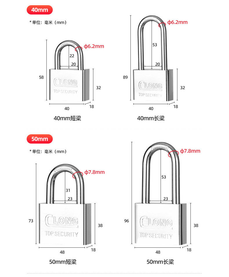 Wholesale household steel single opening padlock, square blade square lock, imitation stainless steel lock pic 3