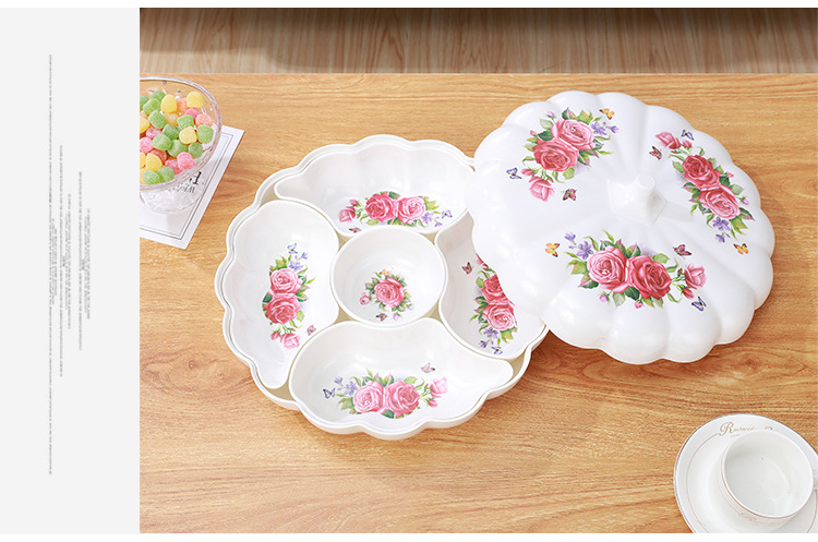 仿瓷大号5格南瓜密胺分格组合创意带盖婚庆干果盒糖果盒批发详情37