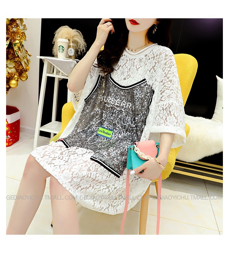 European large-sized cutout short-sleeved T-shirt for women, mid-length, 2021 new summer laid-back style, loose design sense top pic 10