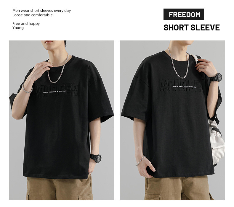 【 Pure Cotton 】 Steel stamp letter short-sleeved T-shirt for men, round neck, loose, casual and versatile, trendy 2024 Summer new short T-shirt pic 15