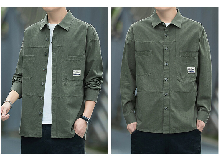 2023年新款男士长袖七分袖衬衫外套青年男宽松休闲外套男生帅气衬详情24