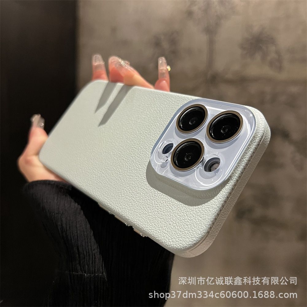 Lychee pattern solid color suitable for iPhone 15plus phone case iPhone14 Pro Max crystal lens film 13 matte pic 17
