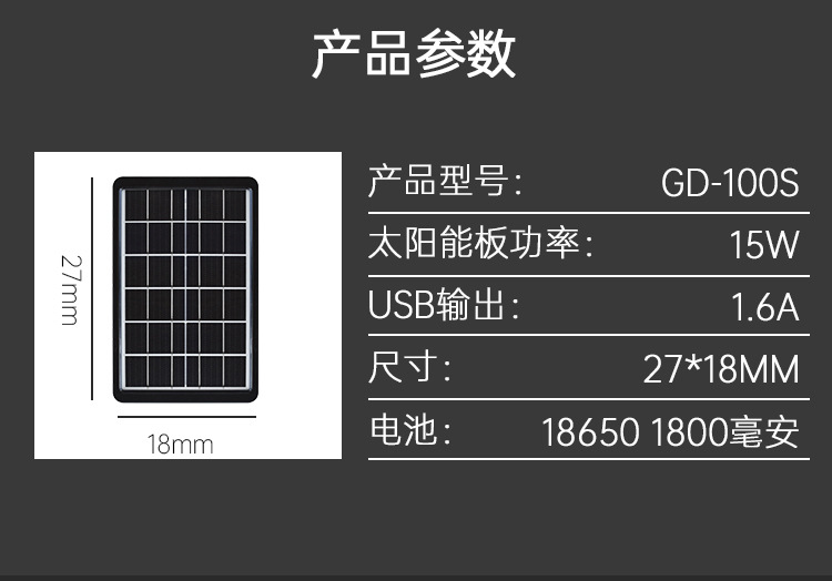跨境爆款太阳能板大瓦数带电池可续电塑料框USB手机充电太阳能板详情9