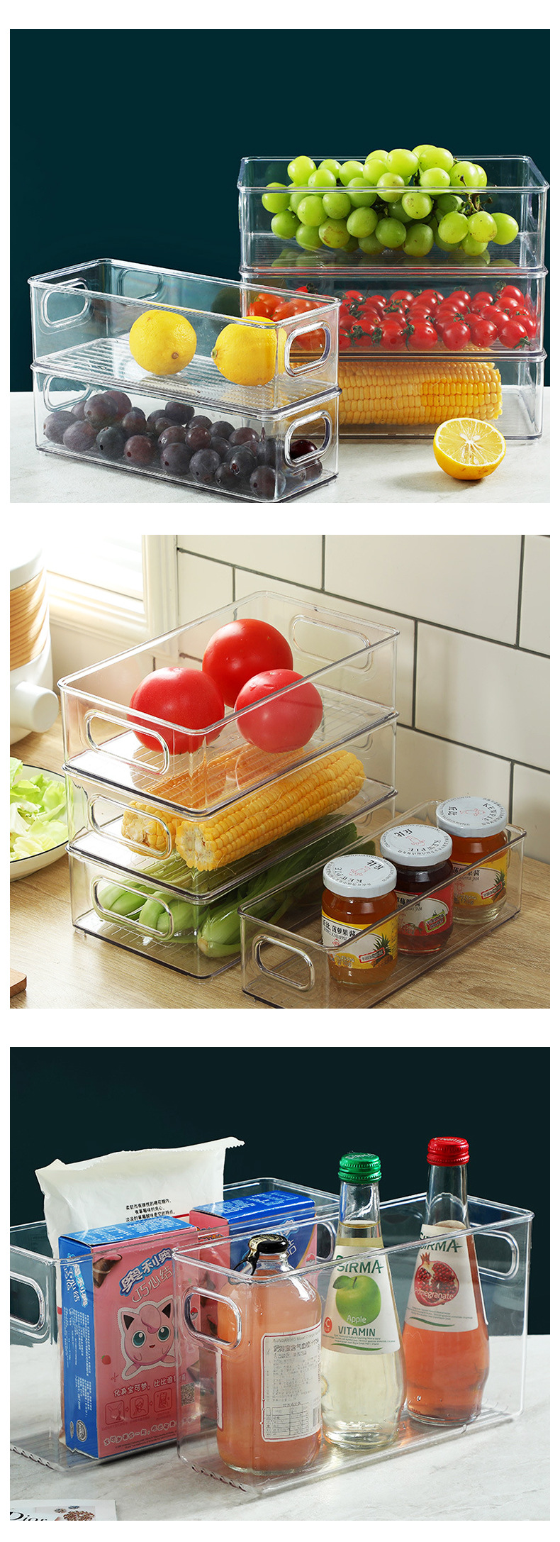Plastic storage and preservation box, transparent compartmentalized storage box, drawer-type kitchen refrigerator, large-capacity storage box pic 10
