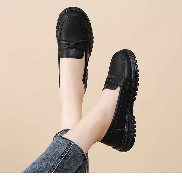 真皮平底浅口乐福鞋一脚蹬豆豆鞋软底中年妈妈鞋轻便牛筋底女单鞋详情23