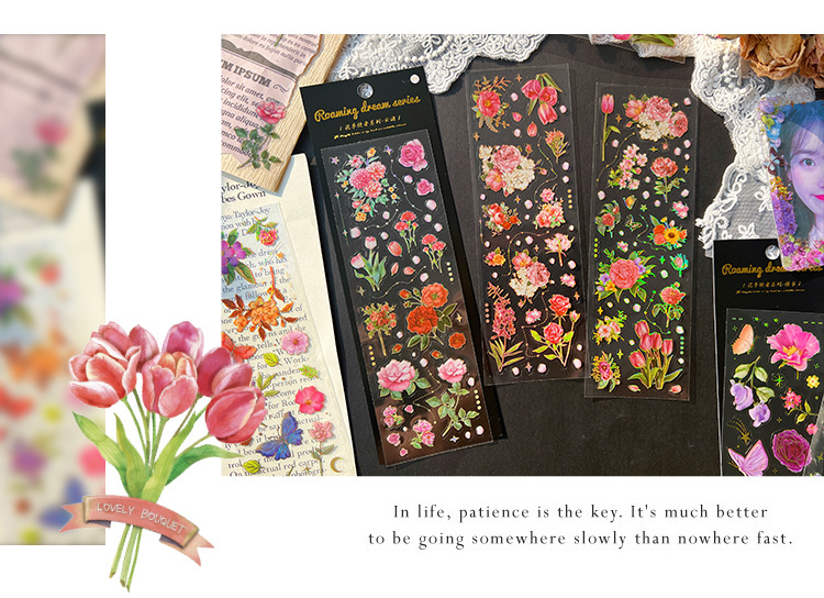 悦真花季使者系列咕卡贴纸可爱儿童贴画套装防水烫金手帐素材批发详情9