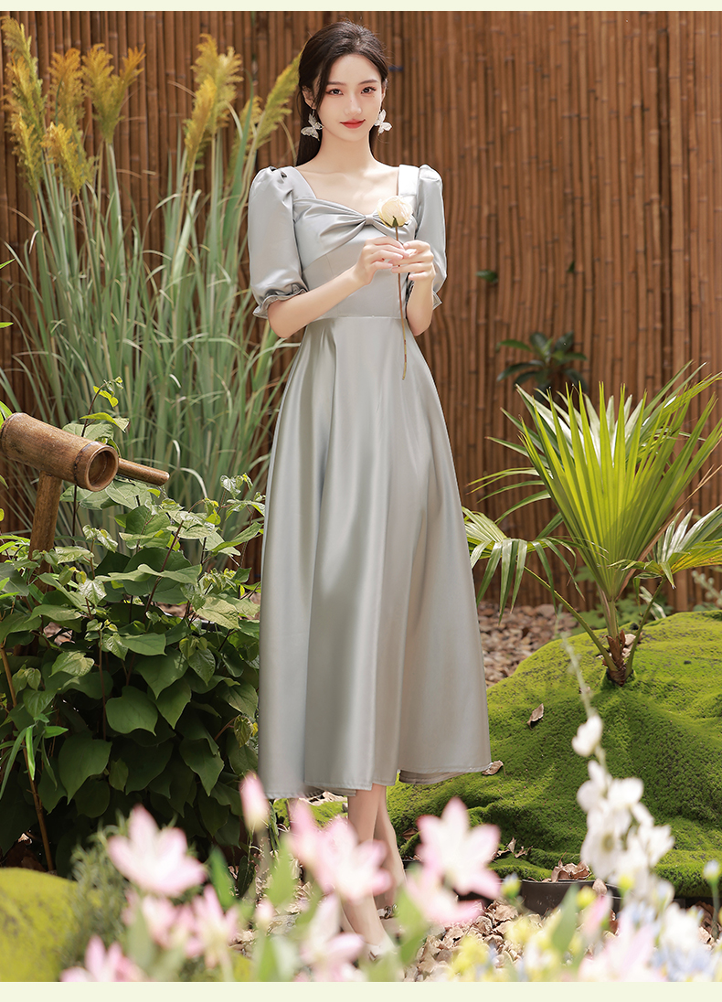 伴娘服2022年新款秋季灰色姐妹团学生毕业季显瘦缎面礼服裙女详情15