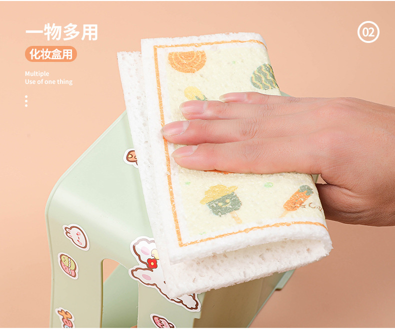 Cartoon wood pulp cotton cloth, kitchen absorbent, oil-proof and stain-removing scouring pad, tablecloth, compressed wood pulp sponge dishcloth pic 11