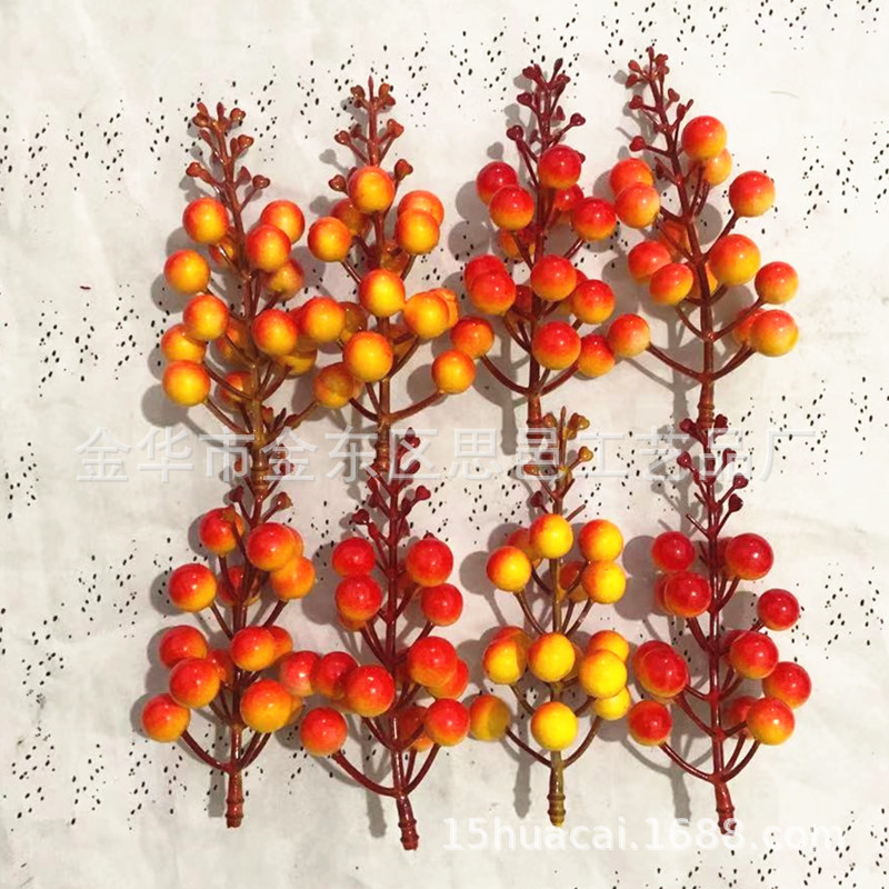 【15 Head with Flower Head Sunset Red Fruit 】 Simulated Red Wintergreen Berry Home Decoration Fruit Branch Manufacturer pic 5