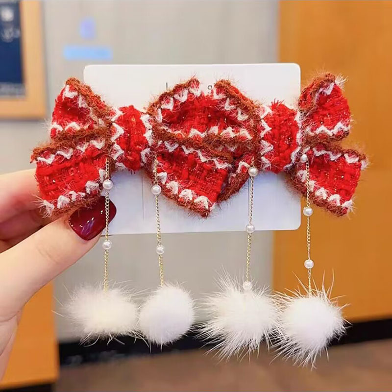 儿童红色貂绒发夹喜庆新年古风发饰女童宝宝春节汉服发卡少女头饰详情49