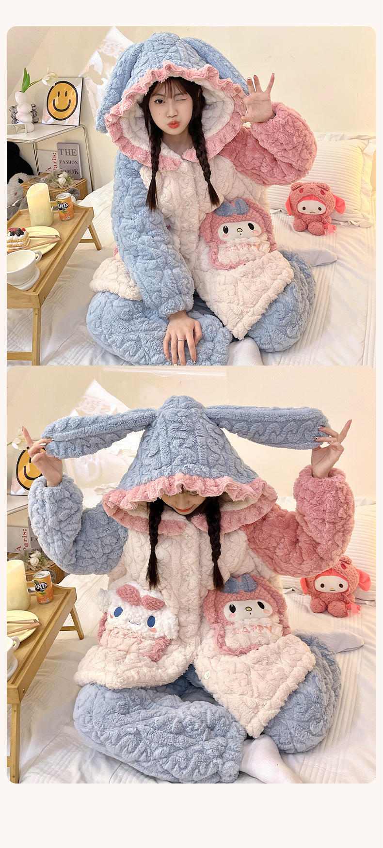 睡衣女士冬季三层加厚超厚夹棉珊瑚绒加绒法兰绒家居服秋冬款冬天详情7