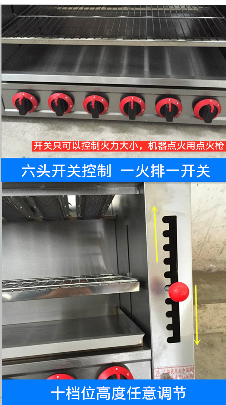 Шестиголовая газовая духовка, коммерческая печь с невыкуриваемой духовкой pic 4