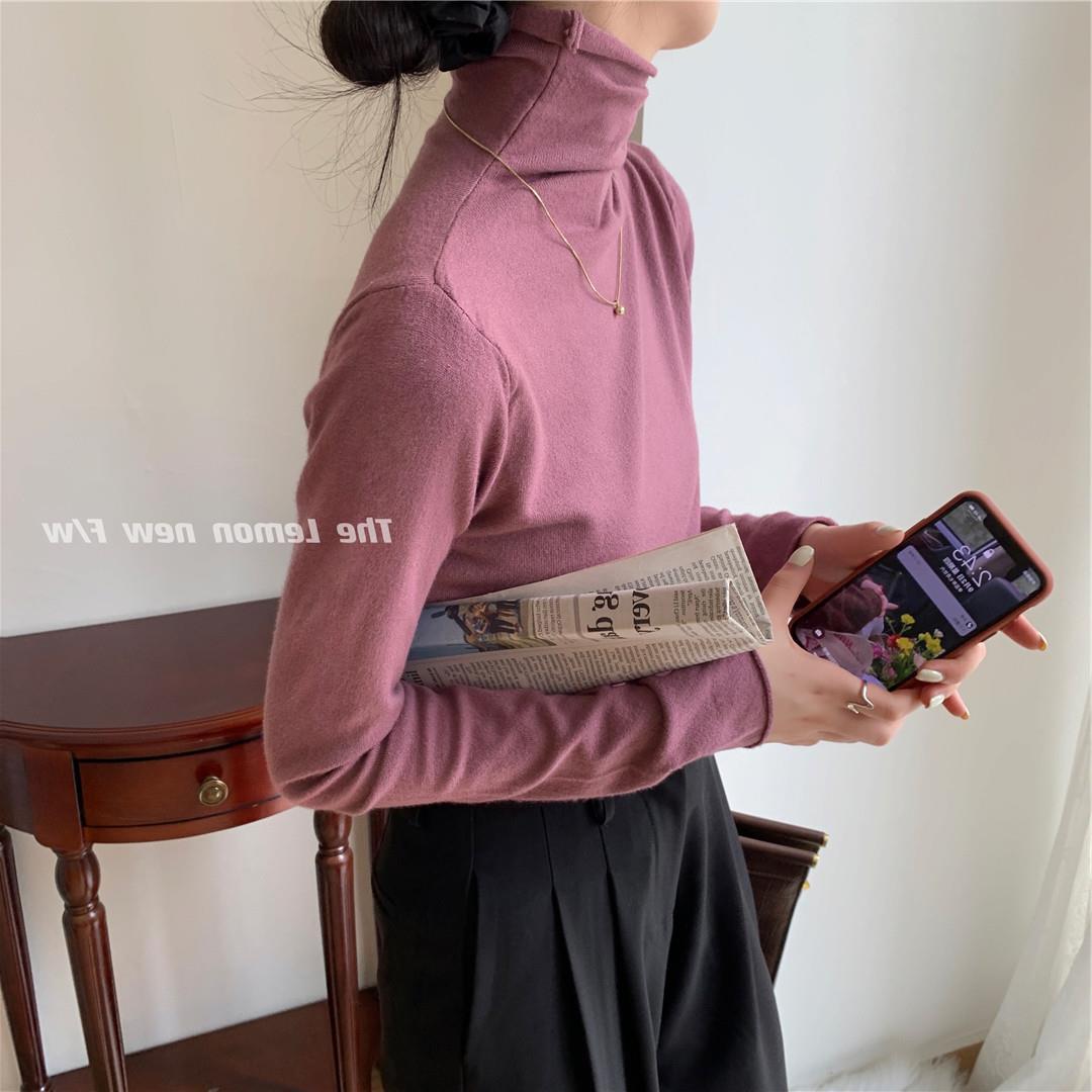 秋冬新款女装高领卷边打底衫糖果色修身保暖基础款仿羊绒衫毛衣女详情69