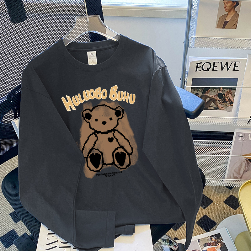 现货小熊纯棉短袖T恤女夏装新款韩版宽松休闲落肩洋气女士半袖详情25