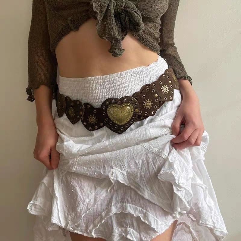爱心绒皮拼接朋克风铆钉女士腰带美式时尚复古vintage古拉德腰封详情3