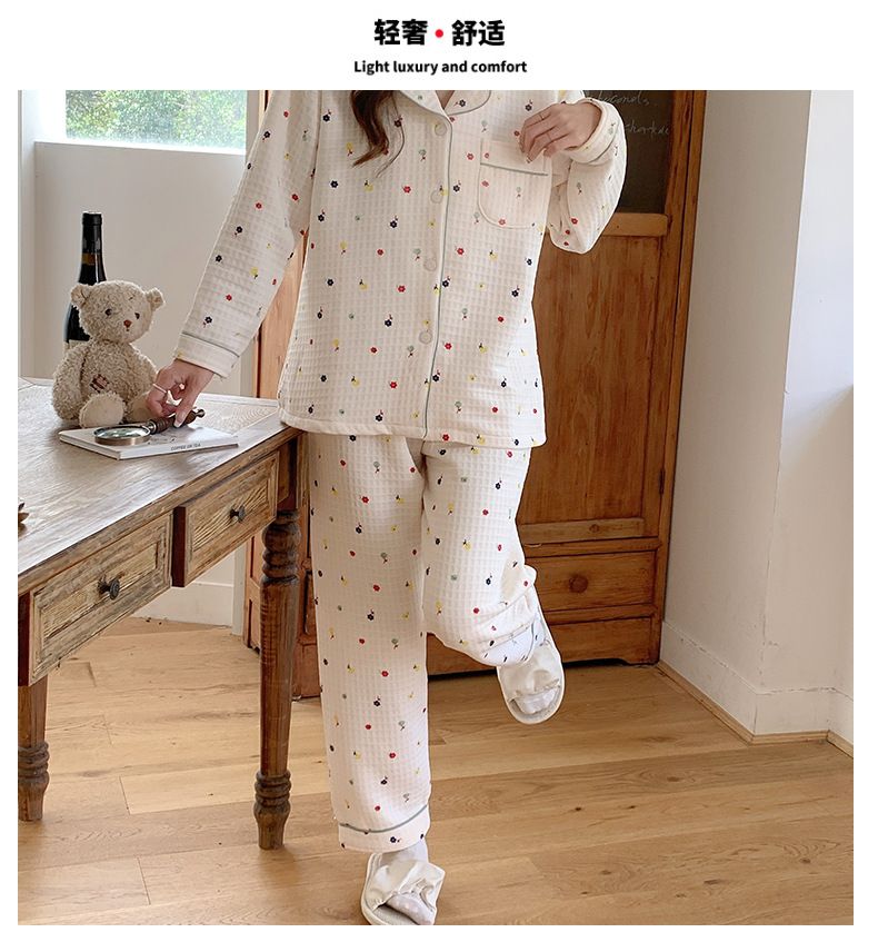 棉睡衣秋冬季睡衣女空气夹层开衫少女款可爱卡通印花家居服套装详情11