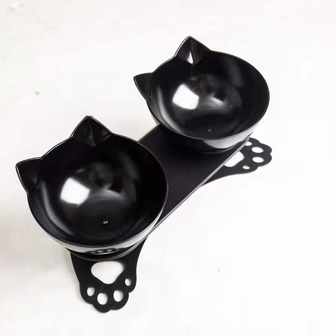 Pet bowl, cat neck guard, transparent tilted cat face, double bowl, dual-purpose, splash-proof dog food set in stock pic 10