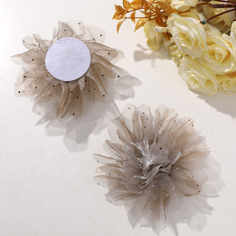 国潮系列仙女氛围感烫钻点点网纱花朵diy手作发夹女发饰衣服辅料批发详情8