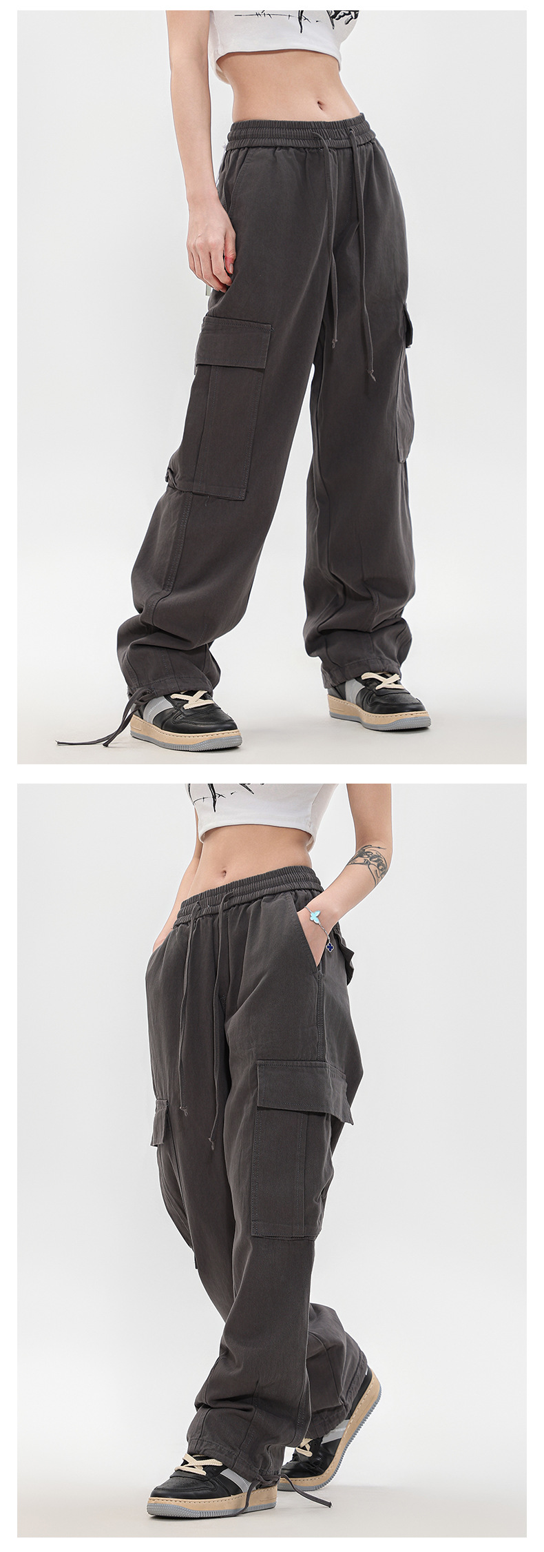 OREETA丨vintage直筒工装裤女可调节日系工装裤潮牌阔腿工装裤男详情6