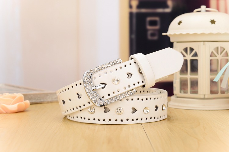 糖果色时尚装饰细腰带女韩版  皮带女款 水钻桃心腰带详情6