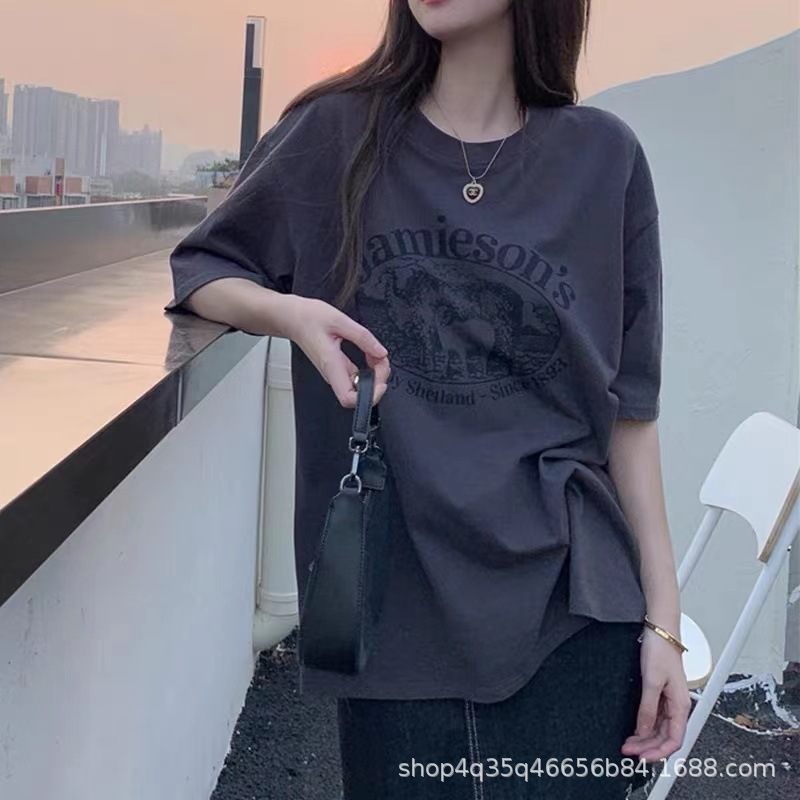 跨境外贸夏季新款韩版女装短袖t恤女式宽松大码印花t上衣地摊批发详情21