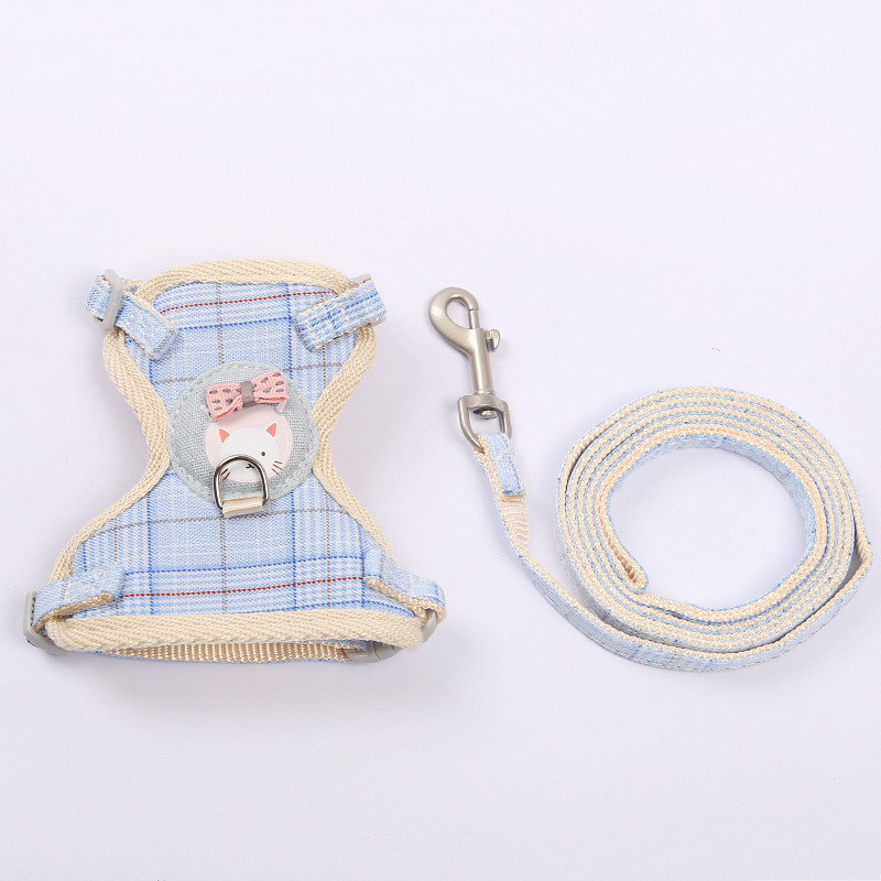 Wholesale of cartoon cute cat I-shaped chest and back straps, durable pet leashes, pure cotton webbing cat chains pic 19