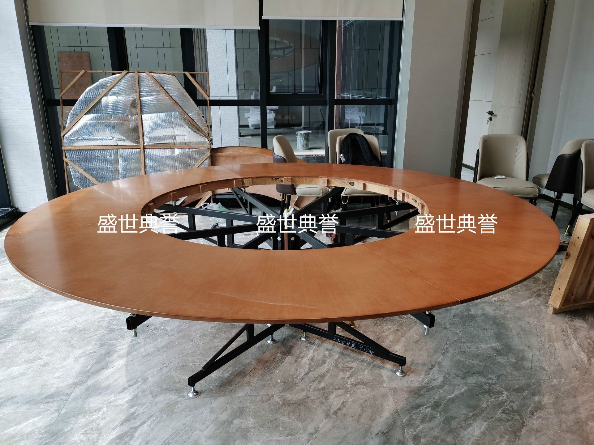 Nantong Seafood Hotel solid wood dining table, restaurant luxury private room, light luxury electric round table, club electric revolving table pic 4
