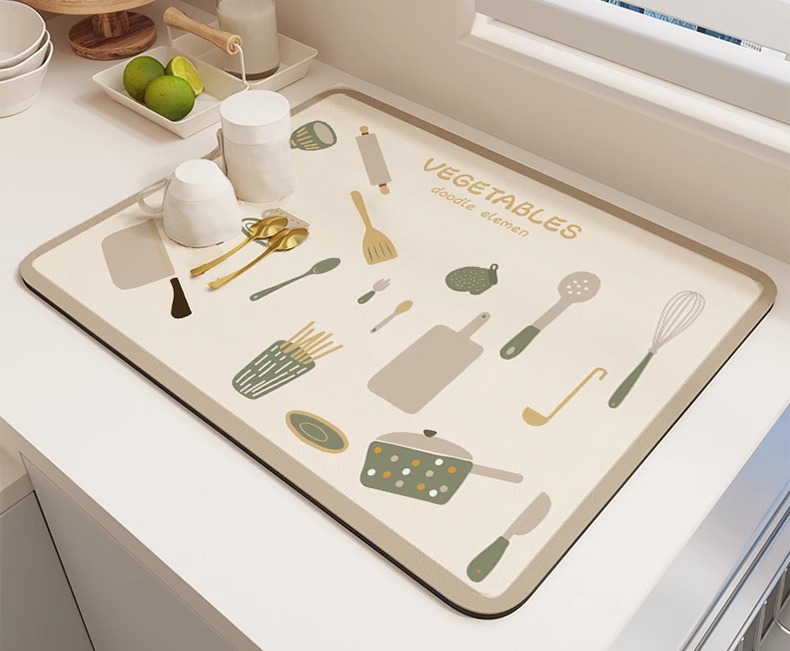 ins风厨房沥水垫吧台桌面吸水硅藻泥垫子家用耐磨可裁剪桌面杯垫详情7