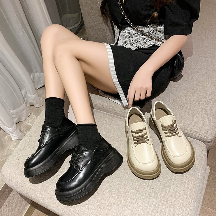 韩版简约休闲乐福鞋女2022秋季新款英伦风厚底单鞋时尚系带小皮鞋详情37