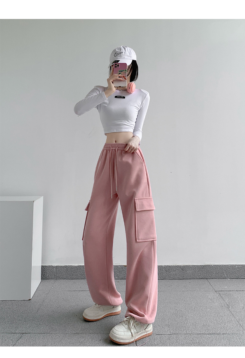 工装运动裤女2023秋冬新款牛奶丝高腰宽松显瘦直筒休闲窄版阔腿裤详情19