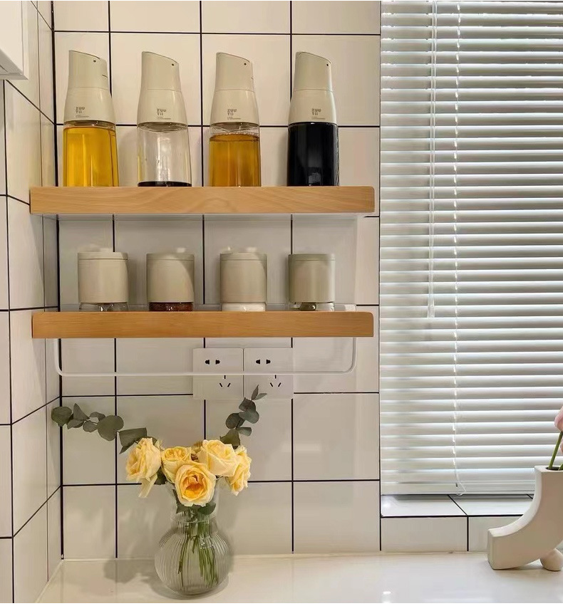 厨房原木可拆洗调料架免打孔壁挂式调味瓶厨房用品大全实木置物架详情12