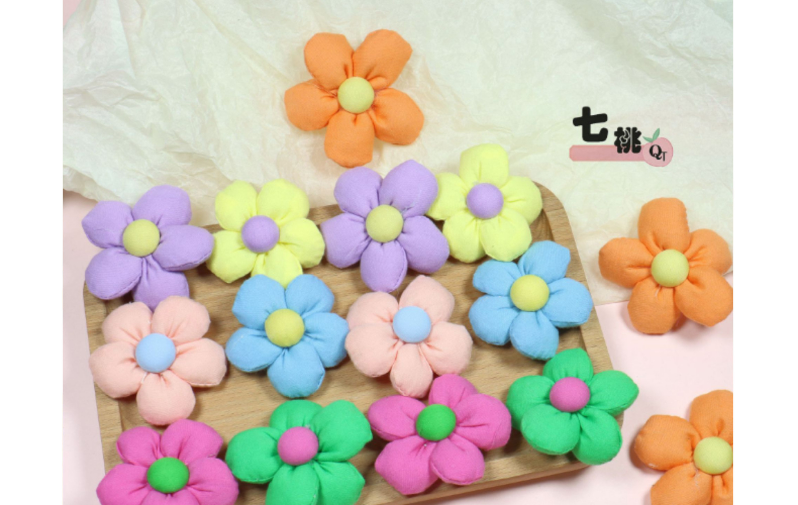 批发布艺五瓣花朵女童diy发饰清新撞色太阳花手机壳配件鞋袜辅料详情1