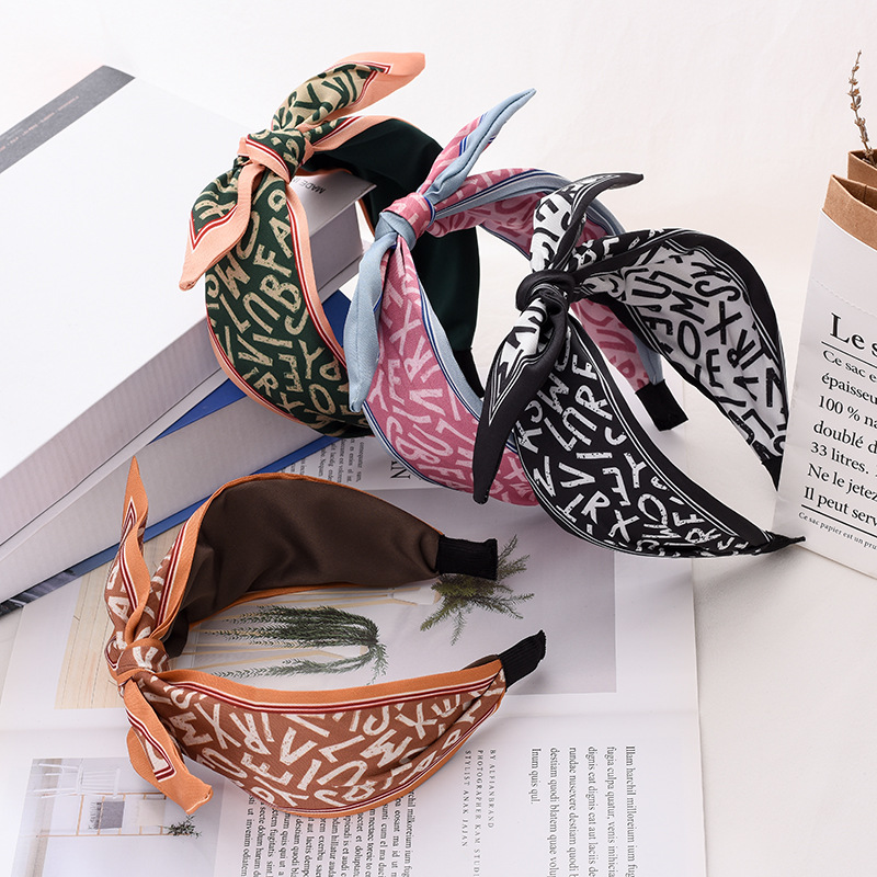 双色拼接印字母中间打结发箍宽边压发发饰欧美网红时尚发卡女详情2