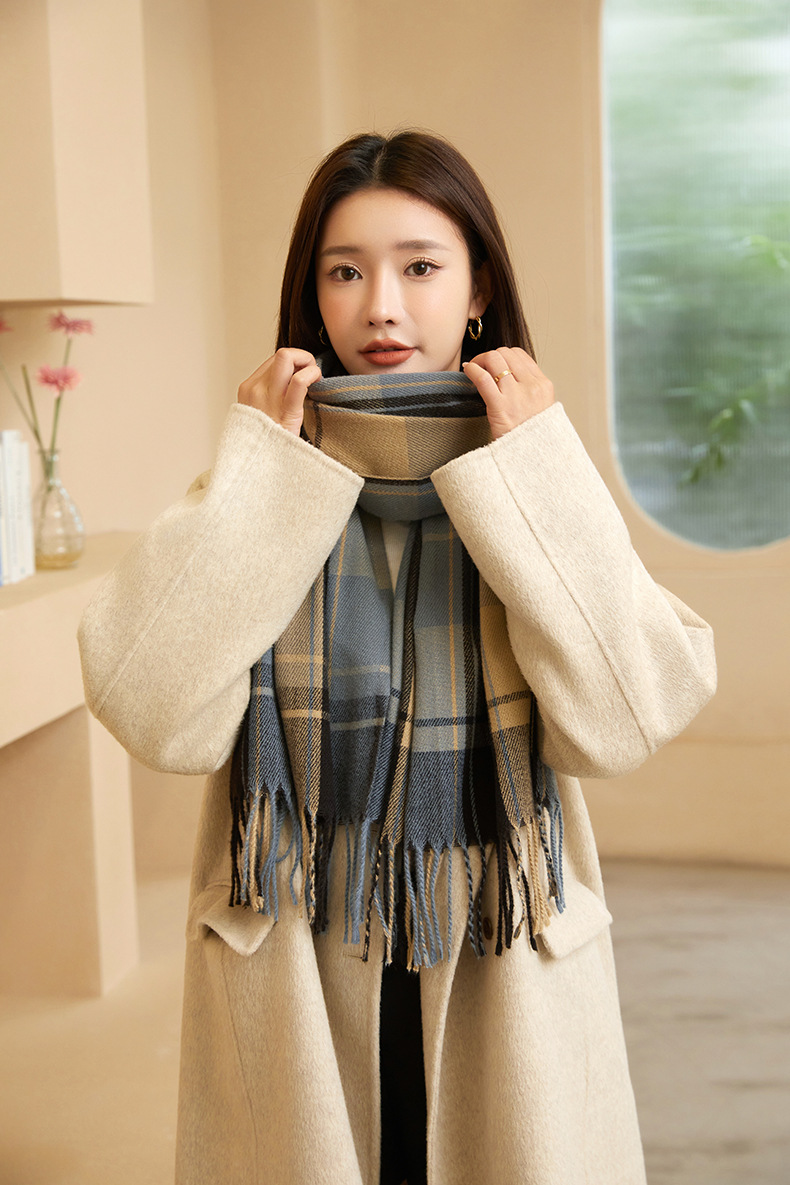 2022 New checkered scarf for women, a sweet and versatile Japanese and Korean style warm scarf, a fashionable shawl, and a faux cashmere scarf for women pic 40