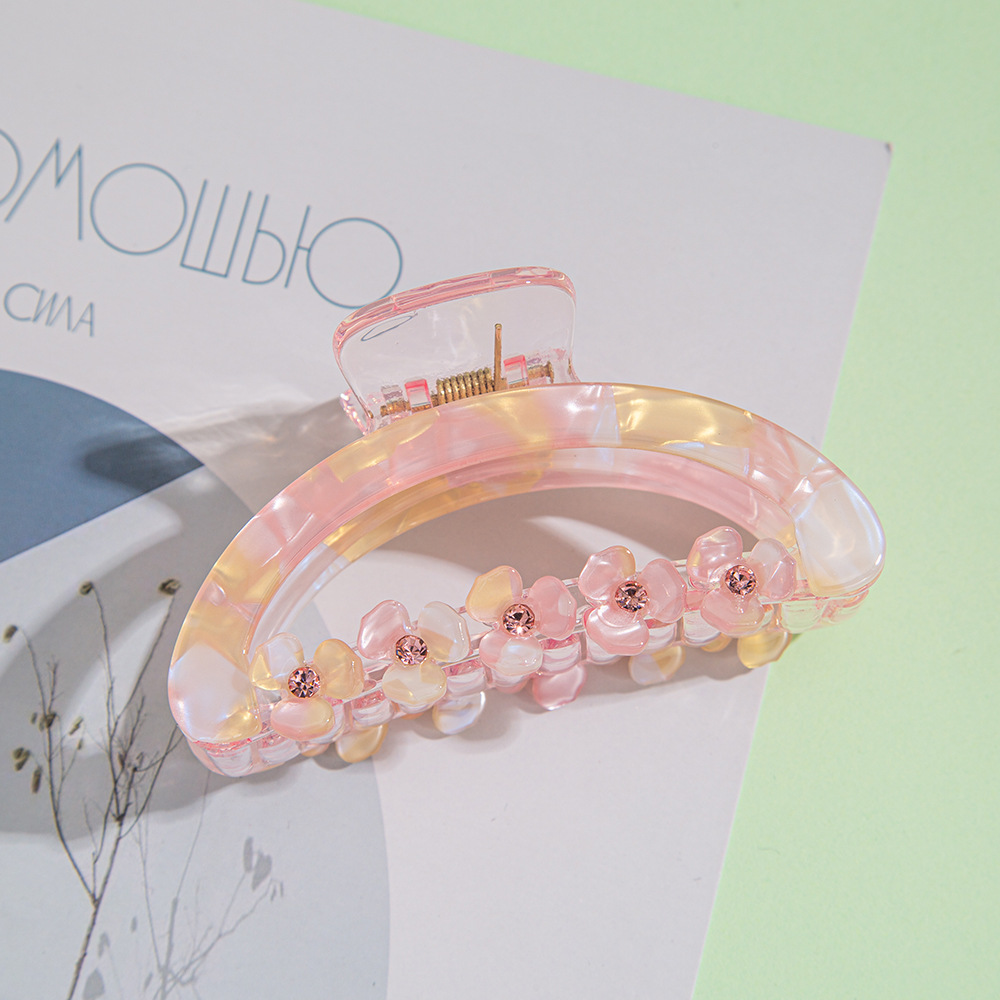 9cm medium-sized clipper flower hair clipper, three-leaf flower headwear, a new trendy diamond-encrusted hair clipper, iridesy acrylic clip pic 24