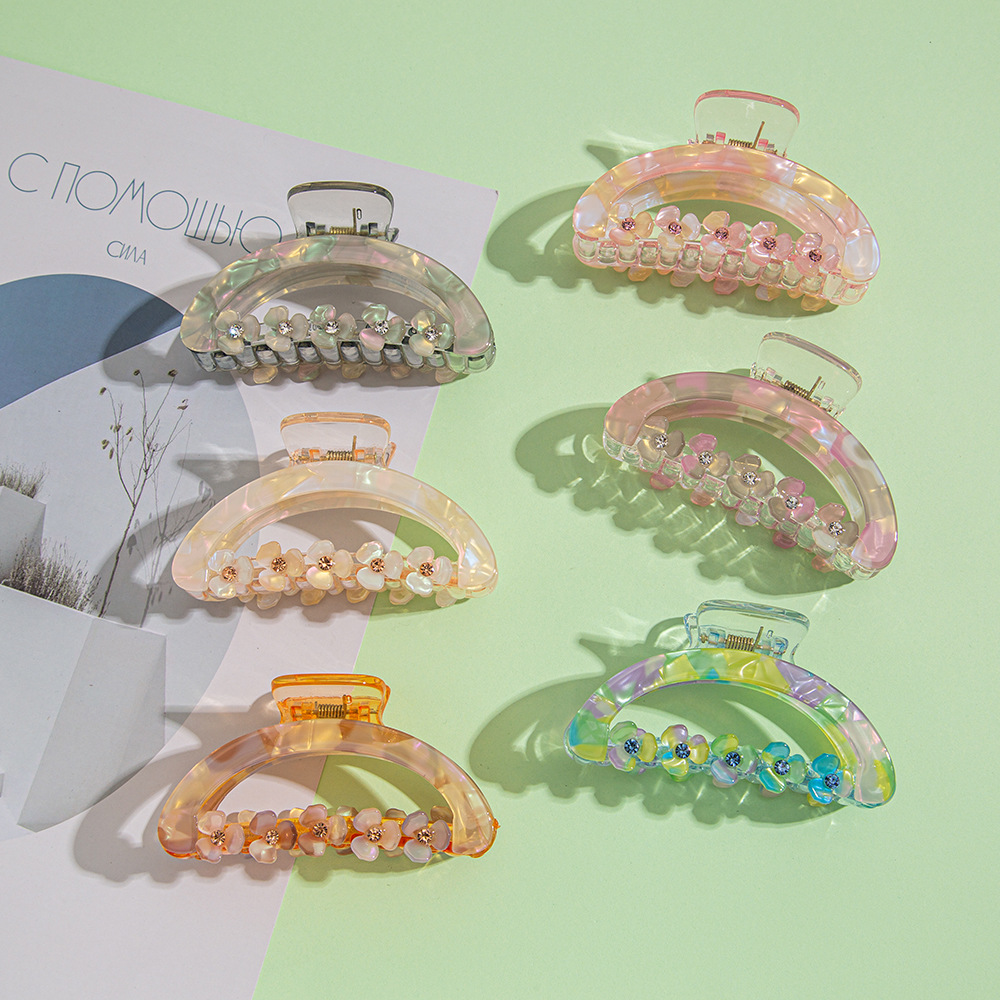 9cm medium-sized clipper flower hair clipper, three-leaf flower headwear, a new trendy diamond-encrusted hair clipper, iridesy acrylic clip pic 19