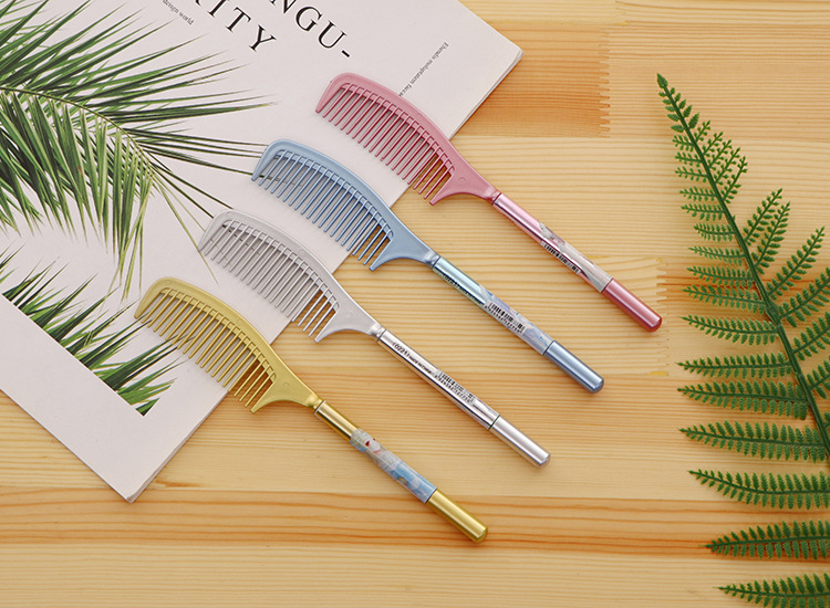 Wholesale of creative cartoon comb-shaped gel pens, black gel pens, signature pens, student gel pens, stationery and school supplies pic 2