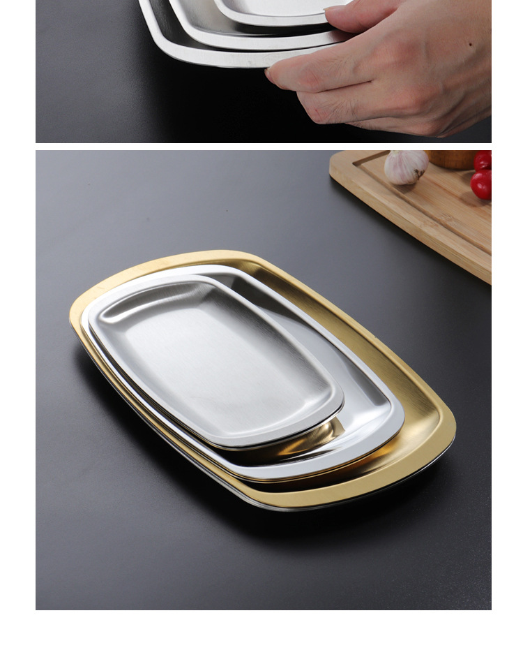 Stainless steel barbecue plates, Korean-style square plates, multi-specification golden trays, Western-style steak plates, towel plates, barbecue snack plates pic 12