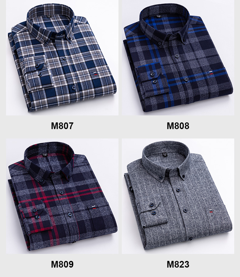 【大码】纯棉男装长袖衬衫男2023春季新款磨毛色织格商务休闲衬衣详情9