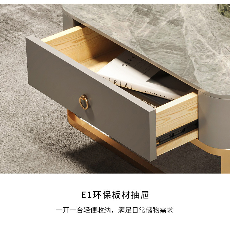 Light luxury and simple glass bright coffee table, square-sized combination, extendable coffee table, Italian-style small apartment rock plate tea table pic 24