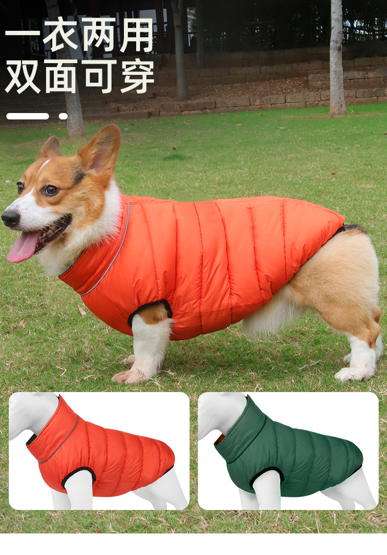 New autumn and winter dog clothes: Warm, reflective, thickened waterproof cotton coat for puppies, double-sided wearable, 698 pic 1