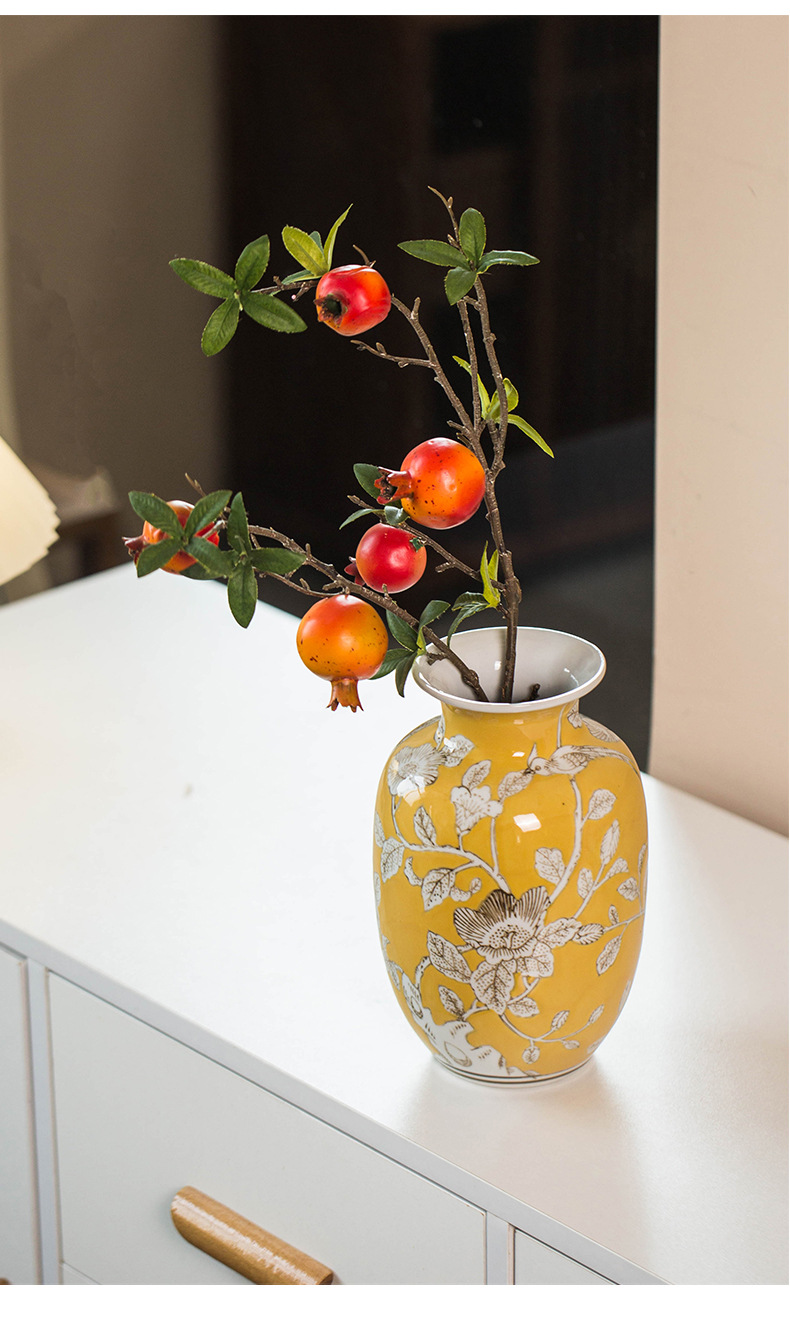 Yellow vintage vase, new Chinese-style hand-painted ceramic flower vase, American-style ceramic decoration, retro entrance hall porcelain, with a sense of luxury pic 8
