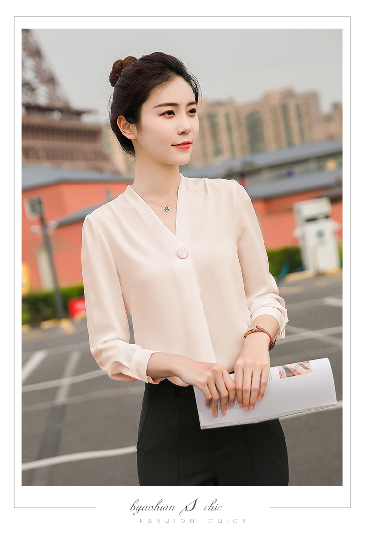 职业装短袖衬衫女2024春夏新款ol纯色气质V领牛奶丝白领打底衬衣详情23
