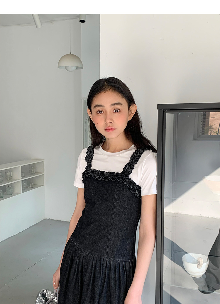 费挪 FINOA十三行2025春款韩式气质木耳边收腰长款吊带裙12338详情14