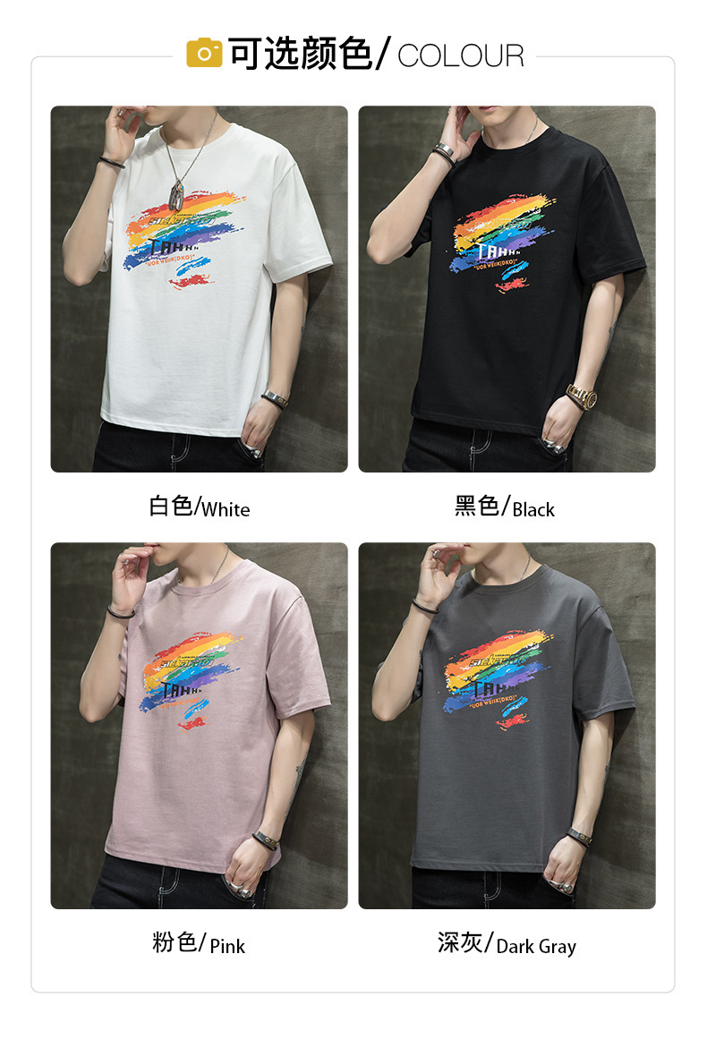 Short-sleeved T-shirt for men, Korean style, summer loose cotton T-shirt, cross-border new style, student bottom layer, half-sleeved shirt pic 72